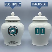 Ceramic Medium Urn for Philadelphia Eagles Football Theme, Custom Text  Number