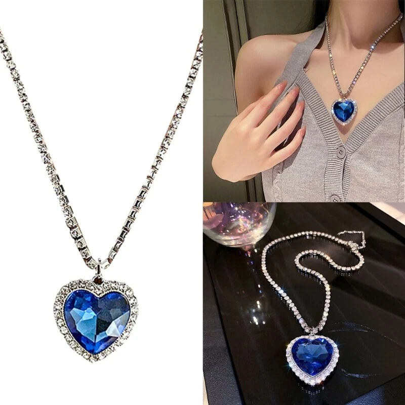 Elegant Rhinestones Heart of the Sea Necklace for Women Love