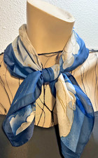 NEW 25 x 26 Inch Medium Sq. Blue and White Floral 100 Silk Scarf - SS 1056