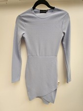 Pretty little thing Ladies Long Sleeve Mini Dress, Bodycon, Blue, Size 8