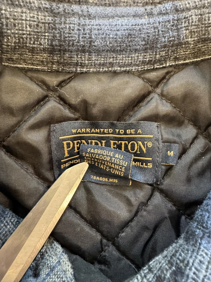 Pendleton Jacket Mens Medium Blue Gray Plaid Wool Quilted Lined Shacket - Image 3 of 4