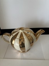 Vintage Art Deco TEAPOT Gold and Cream by R Sudlow Burslem 1930s Design Rita 1lt