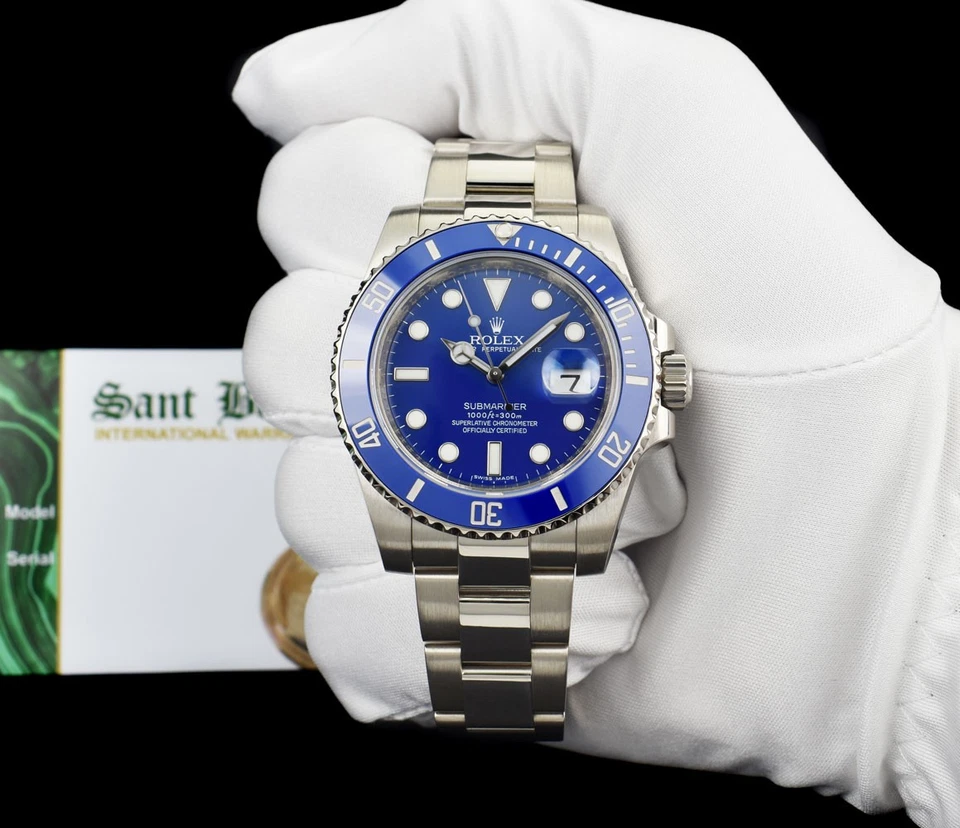 ROLEX 18kt White Gold Submariner Blue Dial Smurf w/ CARD 116619LB SANT BLANC - Image 3 of 4