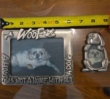 Set of 2 Brushed silver metal dog picture frames w/easels 4x6  3-1/4 X2 photos