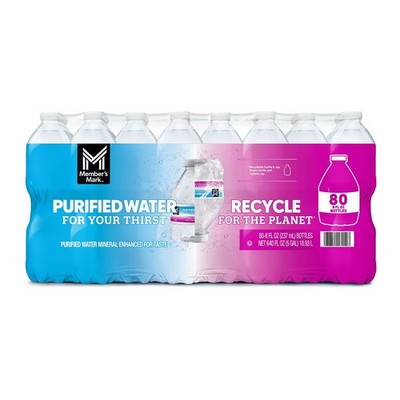 Member's Mark Purified Bottled Water 8 fl oz Bottles, 80 Pack   Refreshing & Pur
