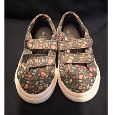 Unisex Kids Floral Canvas Low Top Sneakers Hook  Loop Strap, US Size 8