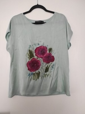 Seidenshirt, Gr. XL, Hallhuber hellmint handbemalt Blütenmotiv 
