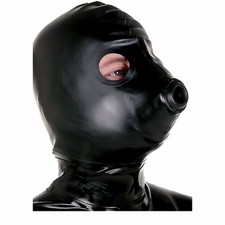 Black latex gummi mask hood with pvc mouth hole 0.4mm custom made