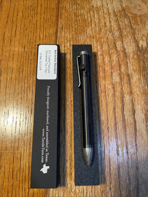 Tactile Turn DLC Coated Titanium Damasteel Tip And Top Standard Bolt Action Pen
