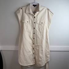 Banana Republic Off White Linen Blend Safari  Style Shirt Dress L Lagenlook 