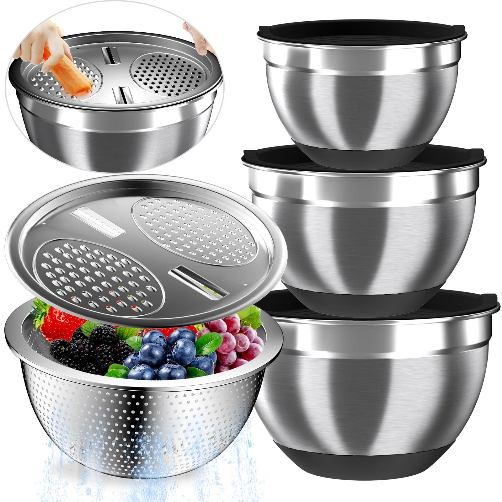 Mixing Bowls with Airtight Lids, Stainless Steel Mixing Bowl Set with 3 Metal...