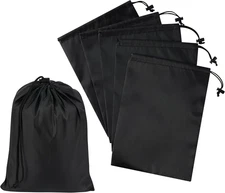 Drawstring Bag with Toggle - Nylon Cinch and Ditty Pouch - Six Pack (Black, 8 X 