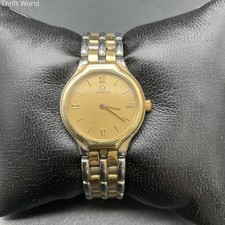 Omega De Ville Two Tone Stainless Steel Watch Gold Dial Roman Numerals COA