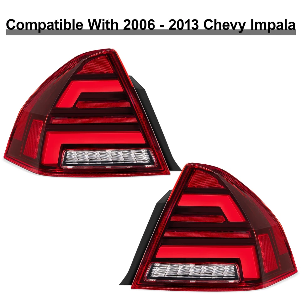 Full LED Tail Lights For 2006-2013 Chevy Impala Brake Lamps Left+Right Pair - Image 3 of 4