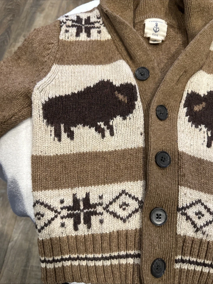 Suéter Lands End Buffalo Tejido Hombre Pez CarDigan BiSoN KiDs Lana Lujo 4 🦬 Foto 3 de 4