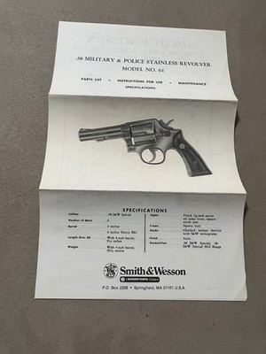 Factory Original Smith & Wesson Model 64 Manual S&W