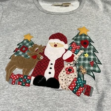 Bobbie Brooks Sweatshirt Womens XL Gray Christmas Santa Holiday Applique