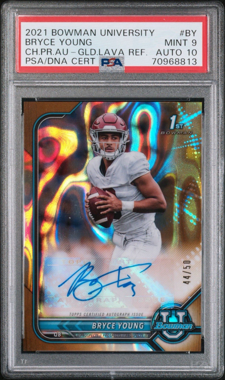 2021 Bowman U Bryce Young 1st Bowman Gold LAVA /50 Alabama PSA Mint AUTO 10