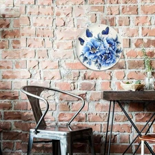 2D Flat, 1pc Vintage Floral Round Aluminum Wall Decor - Blue Floral pattern in,