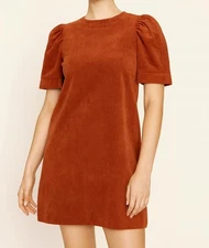 Molly Bracken Velvet Dress Women Sz XS Terracotta Puff Sleeve Retro Earthy Fall