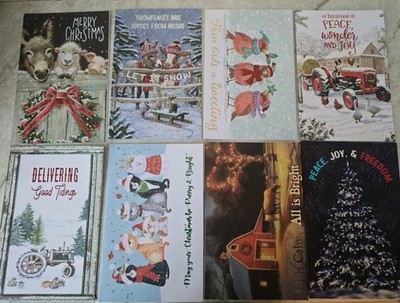 Lot of 8 Christmas Greeting Cards Set Farm Animals Tractor Birds Holiday Cards