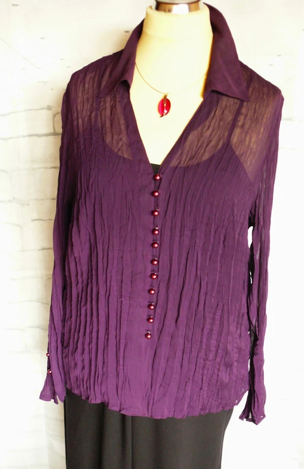 *Samoon* Sehr schöne Plisse-Crash Bluse, Tunika , Traube, Gr: 46, w. neu! - Bild 2 von 4