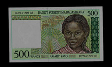 MADAGASCAR( 1 ) BANK NOTE  500 FRANCS  ND( 1994)  P 75   UNCIRCULATED