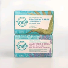 2 Toms of Maine LAVENDER SHEA & FRAGRANCE FREE SENSITIVE Soap 5 OZ
