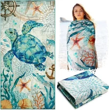 Zhanmai Microfiber Sea Turtle Beach Towel 30 x 60 Inches Bath Towels Pool Quick 