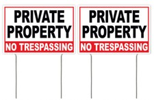 2 PACK - 8x12 Inch PRIVATE PROPERTY NO TRESPASSING Yard Sign w/ Stake wb