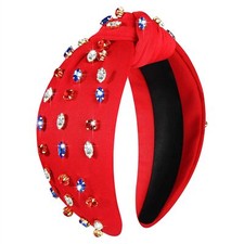 NVENF 4th of July Headbands for Women, Red Blue Jeweled Crystal Flag