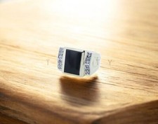 Black Onyx Emerald Cut Gemstone With 925 Sterling Silver Ring For Men's A114