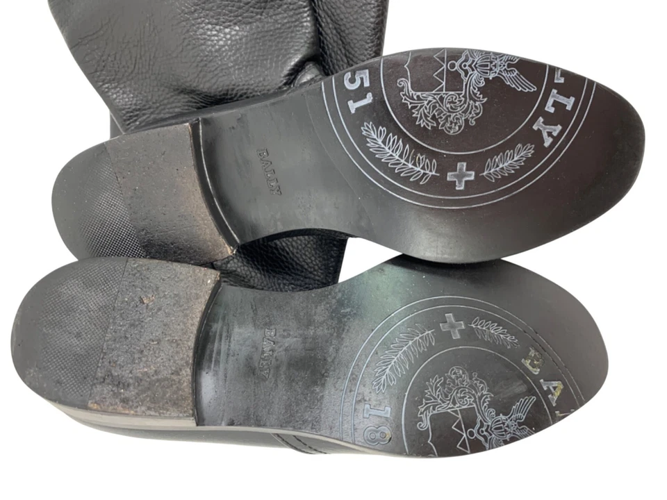 Bally Mujer Talla 35 EU 5 EE. UU. Negro Cuero Botas Altas Cremallera Lateral Tacón Bajo Italia Foto 3 de 4