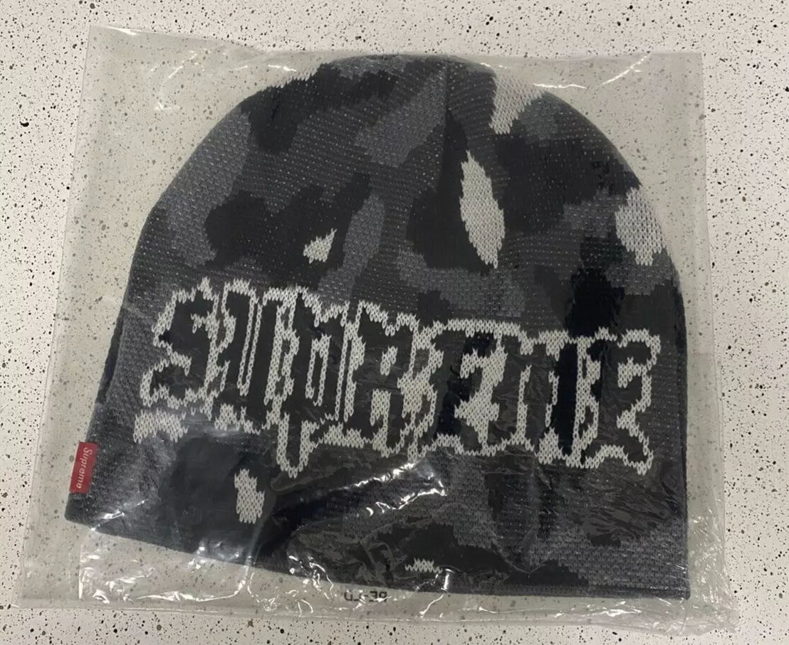 Supreme Paris Snow Camo Beanie gris noir blanc battage médiatique streetwear hiver flambant neuf