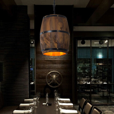 Hanging Light Wine Wood Barrel Pendant Light Fixture Ceiling Lamp Bar Cafe Light