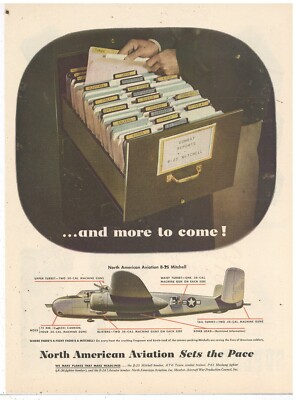 1944 North American Aviation Ad: B-25 Mitchell Bomber with Gun & Bomb Load Pic