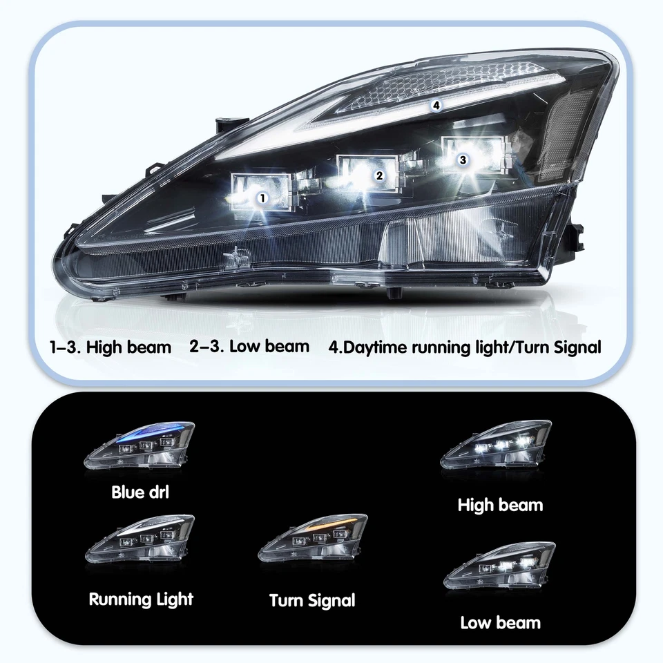 VLAND LED Scheinwerfer für 2006-2013 Lexus IS250 IS350 ISF w/Startup Blue-DRL - Bild 2 von 4