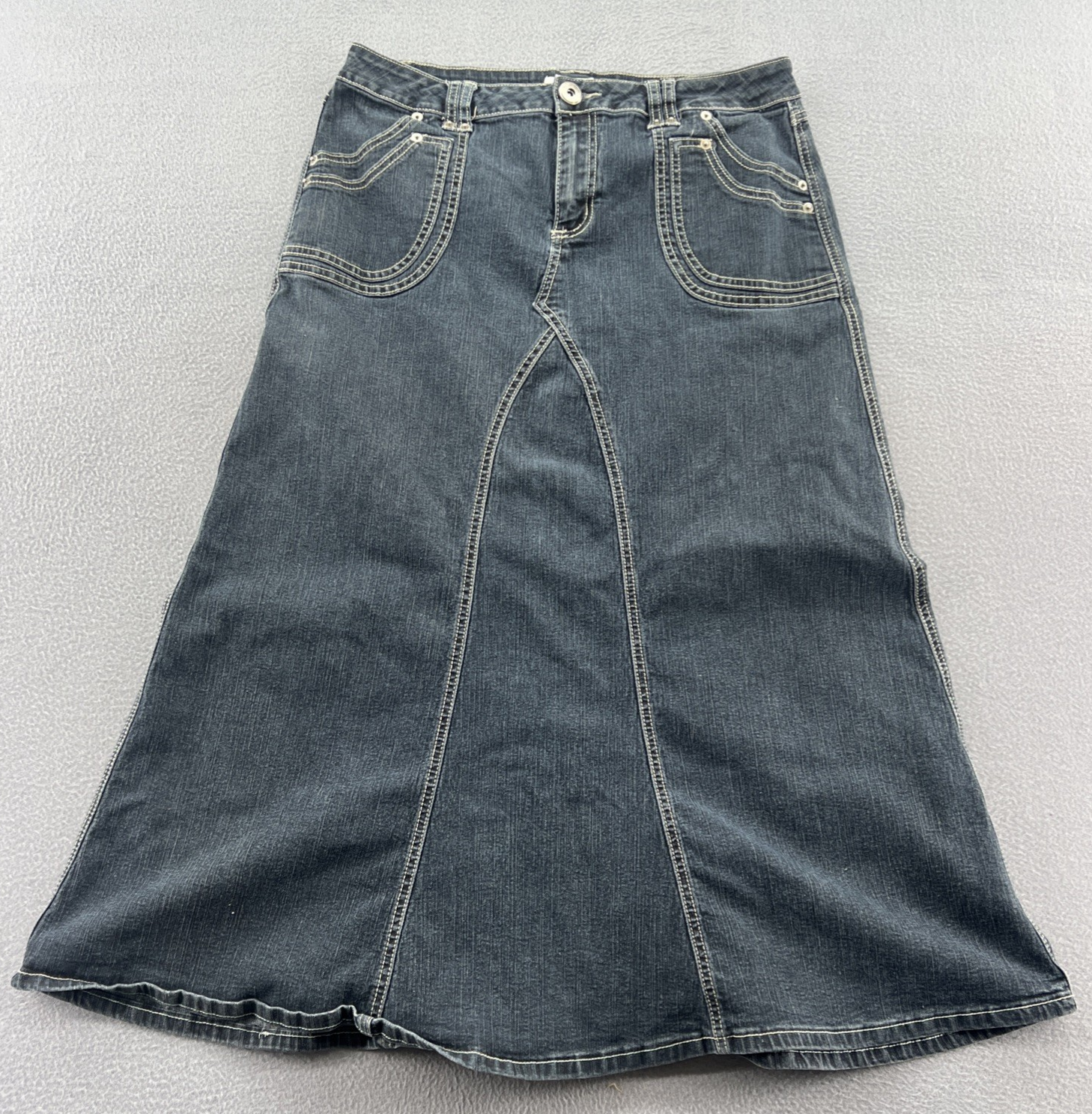 Vintage Cato Skirt Womens Sz 12 Medium Wash Denim Maxi Long Skirt A-Line Pockets
