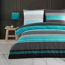 Bettwäsche 155x220 Baumwolle 4 tlg. Renforce Türkis Schwarz ZickZack Streifen