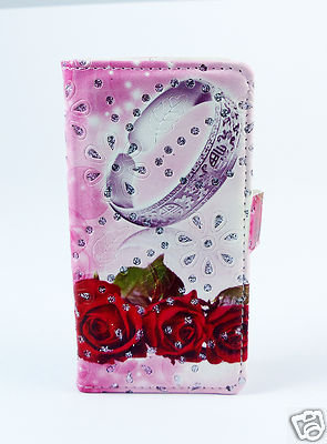 Samsung Galaxy Note 3 Case Flip Etui Tasche Hülle Rosen Ring Liebe Strass