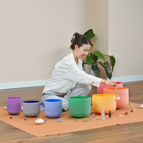 432Hz 6-12 inch Colored Quartz Crystal Singing Bowl Set W/Bag Sound Healing Bath - Picture 5 of 7