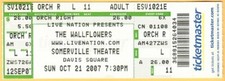 2007 WALLFLOWERS Concert Ticket JACOB DYLAN Somerville Theatre Massachusetts