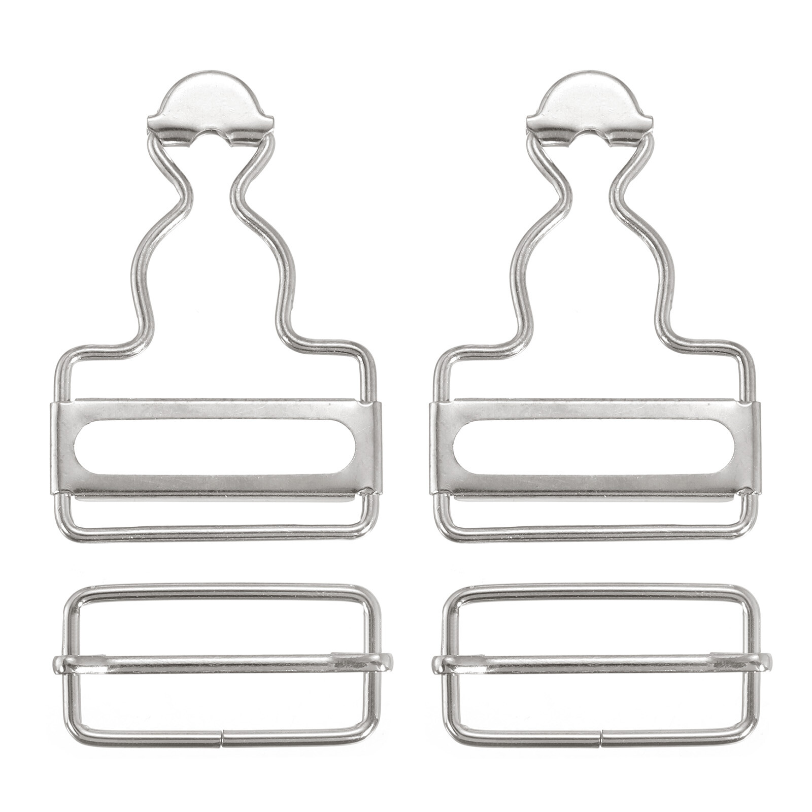 Overall Buckles, 2 Sets Metal Suspender Replacement Buckles 35mm, Silver Tone