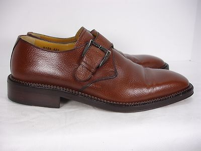 GRANT BROWN PEBBLE LEATHER MONK STRAP OXFORD DRESS SHOES  display picture 1