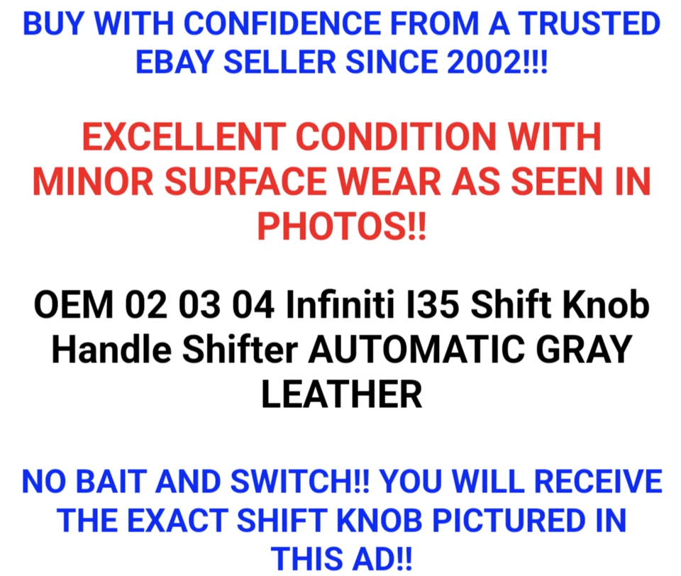 ✅OE 2002-2004 Infiniti I35 Shift Knob Handle Shifter AUTOMATIC GRAY LEATHER NICE - Image 2 of 4