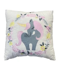 Urban Habitat Kids Child Girls Pink Gray Embroidered Unicorn Floral Pillow