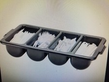 (ONE TUB) 21" BLACK 4-COMPARTMENT POLYETHLENE FLATWARE CUTLERY BOX NSF/USA MADE