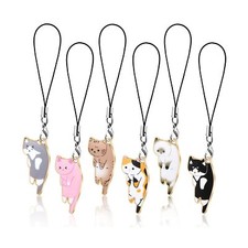 Yinkin 6 Pieces Cat Charm for Mobile Phone, Kawaii Charms Strap, Cute Hanging...