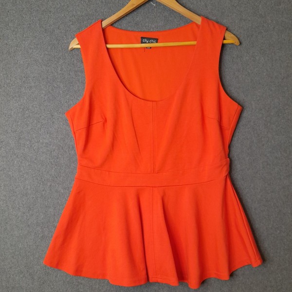 CITY CHIC Womens top blouse Size XS orange sleeveless peplum hem tank casual 
