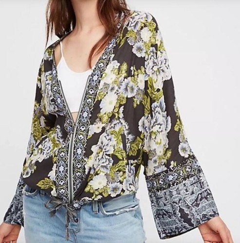 Free People Jacket Wildflower Cinched Bottom Floral Boxy Boho Long Sleeve XS/S